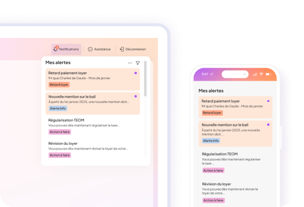 Exemple de notifications de notre outil de gestion locative en ligne