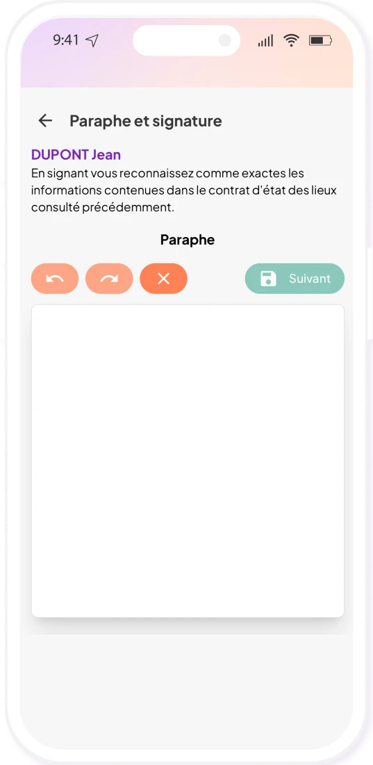 Capture d'écran de la signature du PDF avec le logiciel état des lieux Livimmo