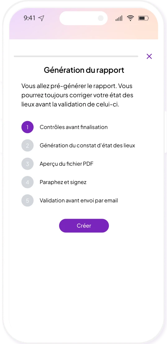 Capture d'écran de la génération du rapport en PDF avec le logiciel état des lieux Livimmo